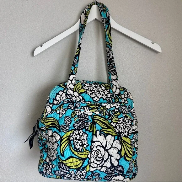 Vera Bradley Sweet Pleat Tote Island Blooms Aqua Quilted Floral Bag Retired