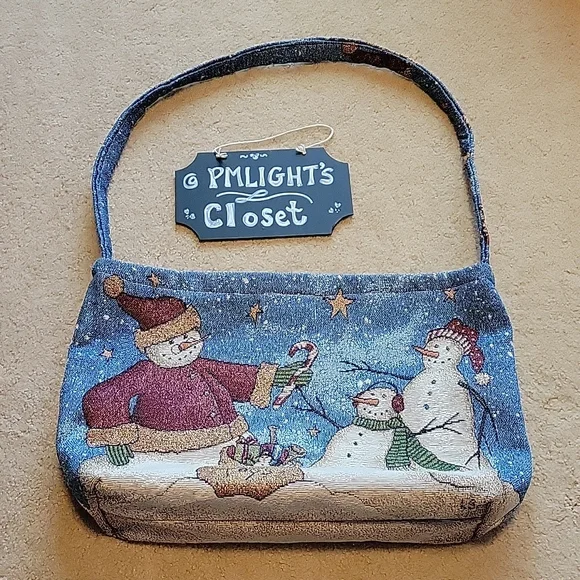 Snowman Tapestry Tote Bag Handmade by Rosa