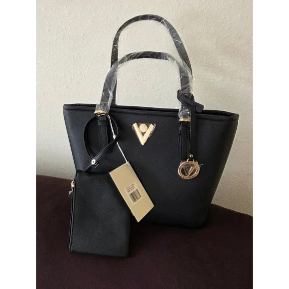 Valentino by Mario Valentino Black Saffiano Leather Tote Bag V-4004 NWT