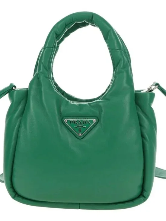 PRADA Hand Bag Leather 2way Green Silver Auth