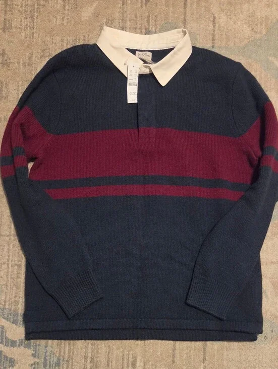 J. Crew Lambswool Rugby Sweater. Navy/Burgundy. Size M. NWT