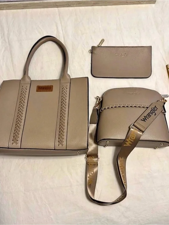 Wrangler Taupe 3-Piece Tote, Crossbody & Pouch Set