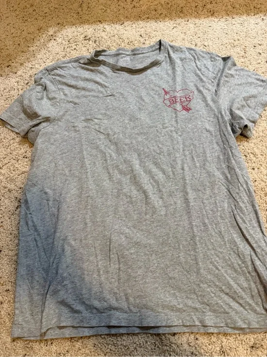 J. Crew Gray Short-Sleeve Tee with Red Heart 'Beer' Graphic