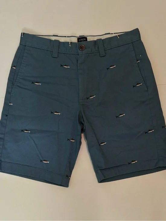 J. Crew Men's Teal Embroidered Fish Chino Shorts