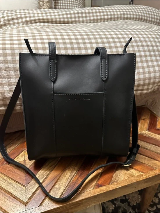 Portland Leather Black Lola North West Tote with Crossbody Strap