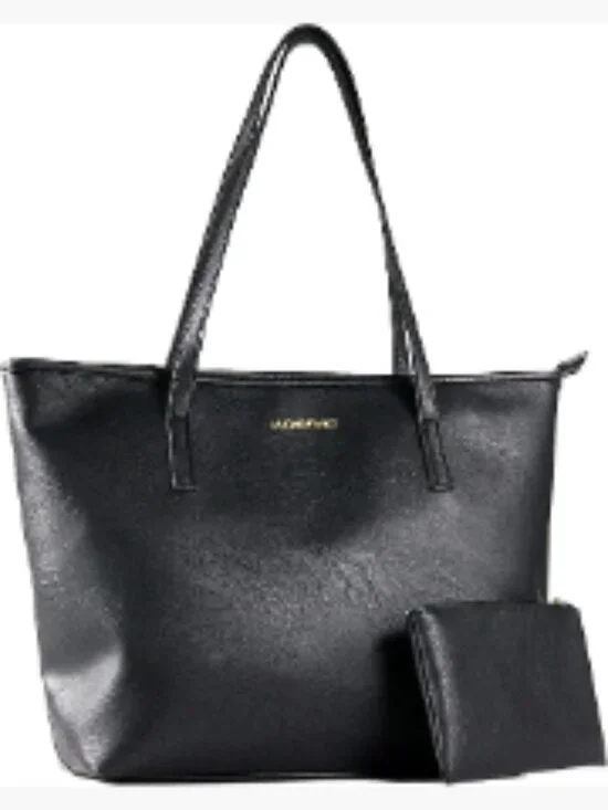 Large Vegan Leather Tote Bag with Detachable Pouch for Work and Travel