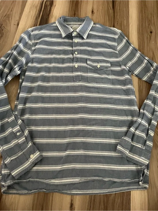 J.Crew Mens Vintage Cotton Workshirt Size Med Blue Striped Pullover 1/4 Button
