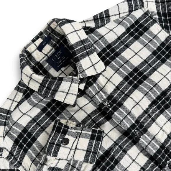 J.Crew Flannel Shirt‎ Mens S Black White Plaid Checkered Slim Fit Long Sleeve