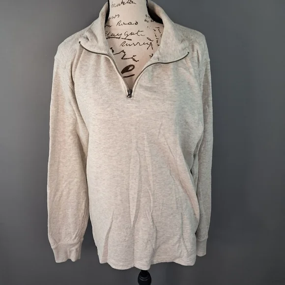 J. Crew Knit Goods 100% Cotton Cream 1/4 Zip Sweatshirt Size Large