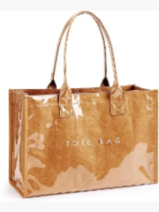 PVC Tote Bag Women's Kraft Paper Work Handbag Top Handle Large