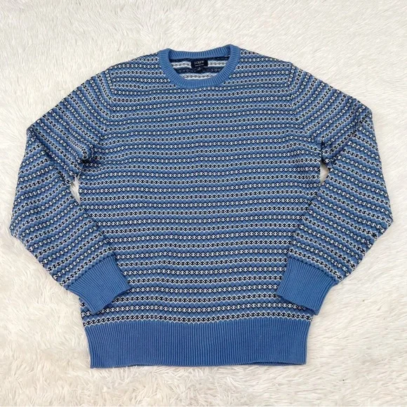 J Crew Men’s long‎ sleeve crew neck fair isle pullover sweater in blue