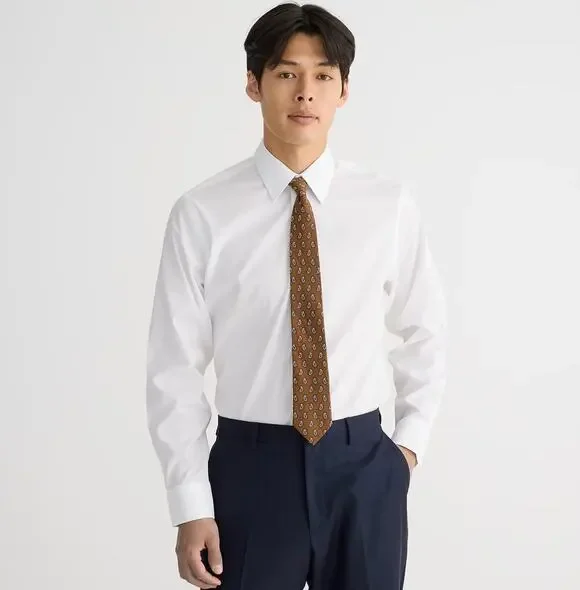 J.Crew Slim Fit Bowery Wrinkle Free Dress Shirt Men L White Point Collar Stretch