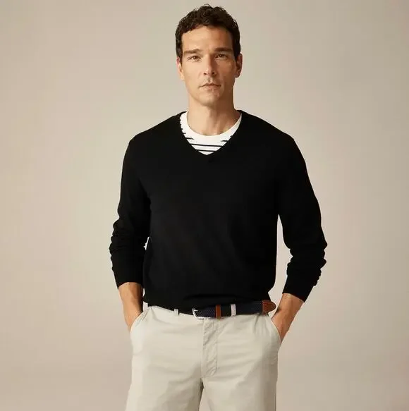 J.Crew Merino Wool V-Neck Sweater Mens S Black Long Sleeve Classic Fit Pullover