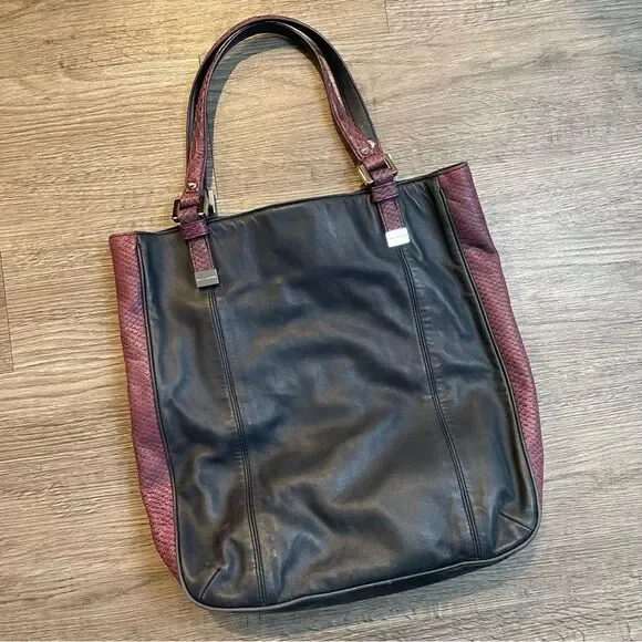 JUICY COUTURE Navy & Purple Lambskin Leather Snake Skin Tote Bag