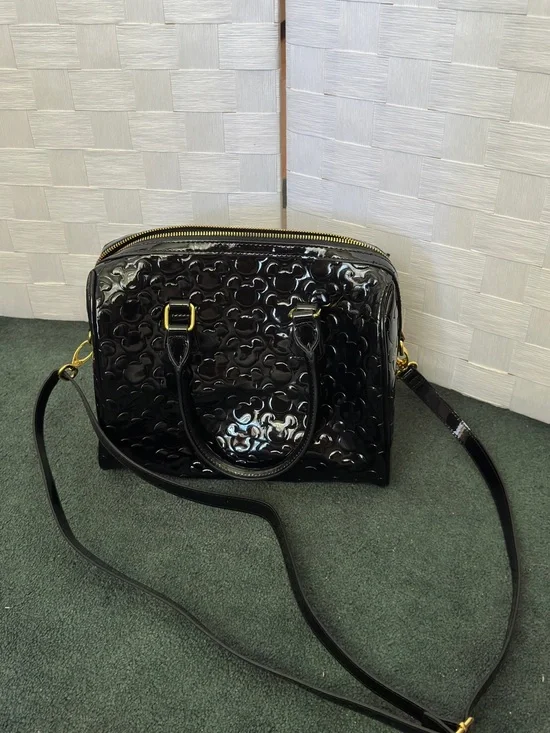 Disney Black Patent Leather Tote with Gold Hardware