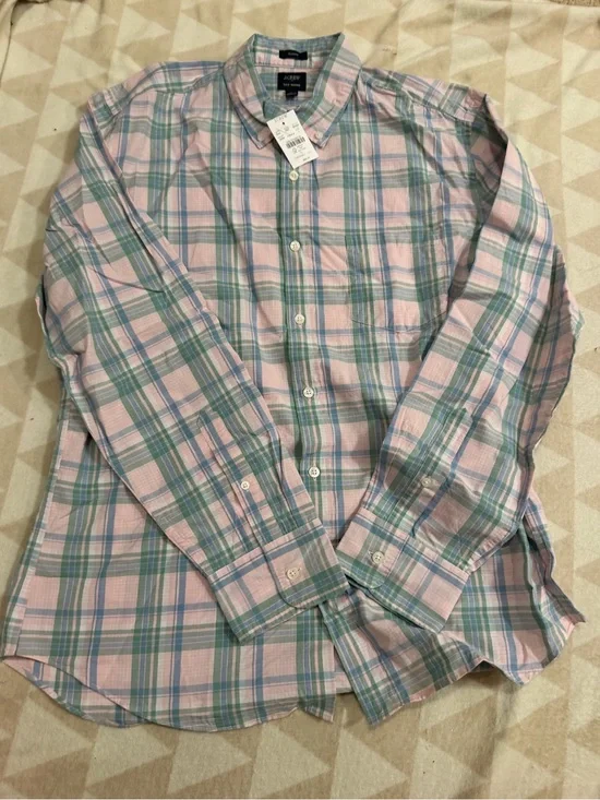 J crew pastel green pink blue plaid Classic flex casual shirt