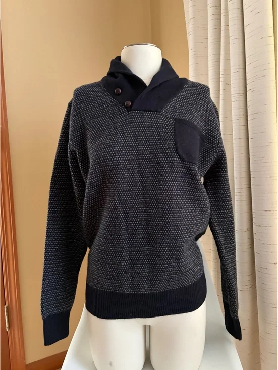 Men's J.Crew navy gray lambswool shawl collar pullover sweater S SMALL pocket