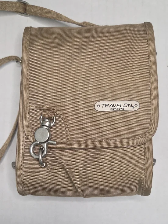 Travelon Small Crossbody Security Pouch in Beige With Belt Clip
