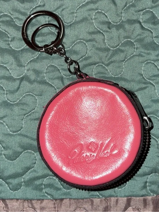 Patricia Nash Round Pink Leather Keychain Coin Pouch