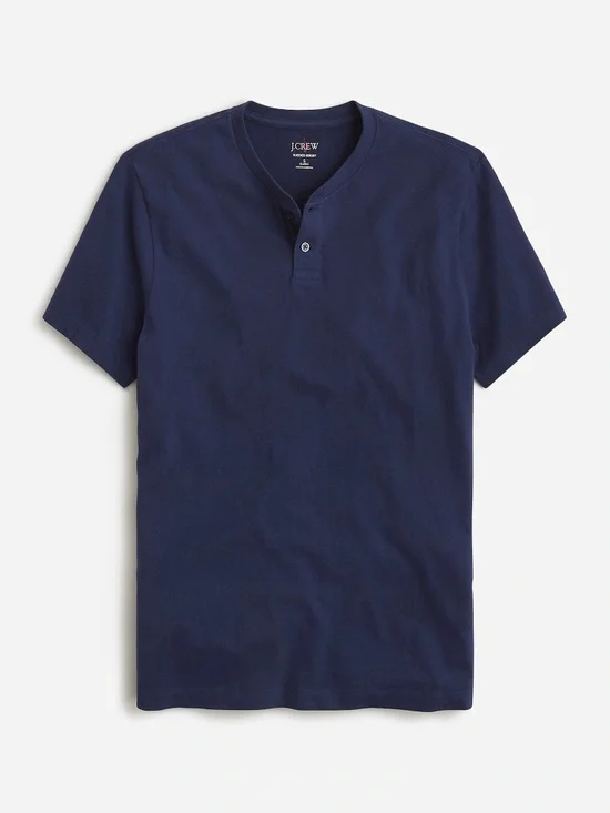 NEW Men's J. CREW Short‎ Sleeve Sueded Cotton Henley Top Navy Blue  SZ L TALL