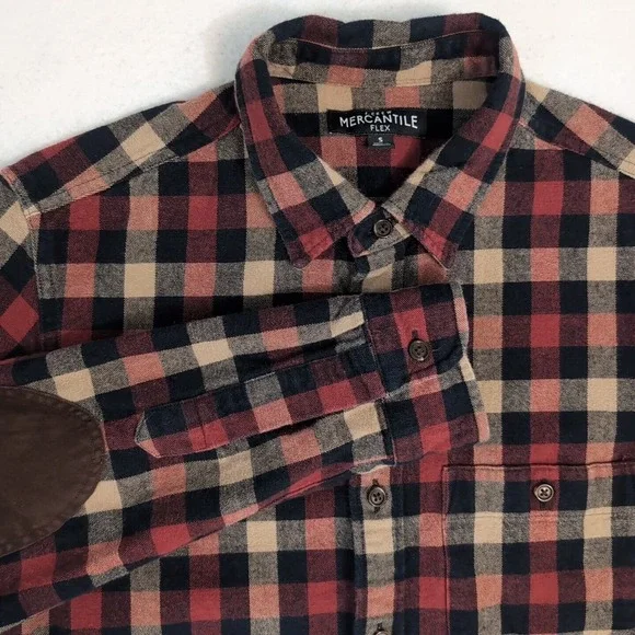 J.Crew Mercant Flannel Plaid Button Up Shirt Men's S Suede Leather Elbow Patches