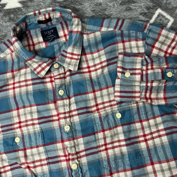 J Crew Flannel Slim Fit Plaid Shirt Blue Red XL Mens Long Sleeve 92937 FA15