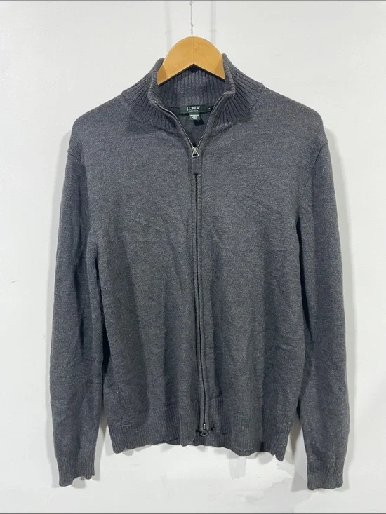 J. Crew 100% merino Men’s Charcoal Gray Full-Zip Ribbed Collar Sweater