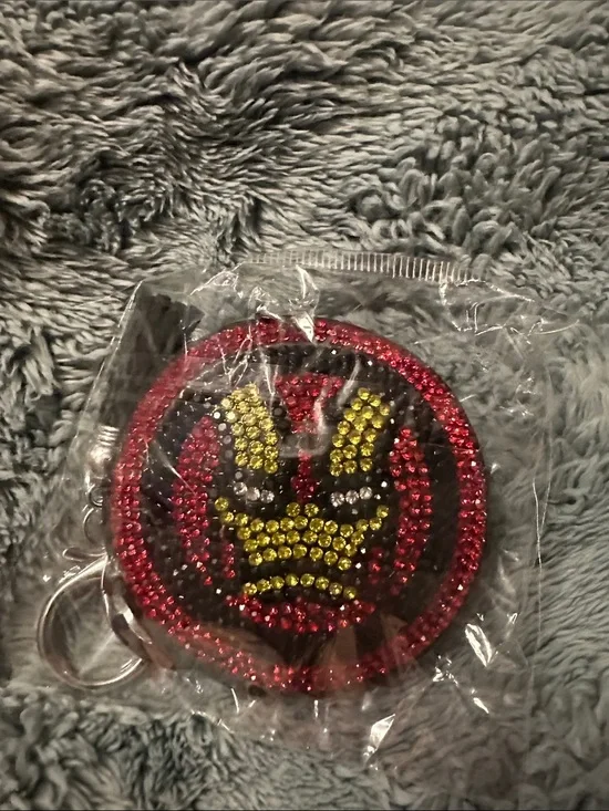 Crystal Skull Bling Phone Ring Holder Keychain — Red & Yellow