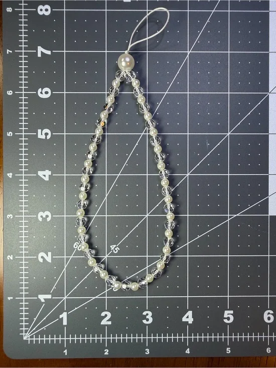 Delicate Faux Pearl and Crystal Beaded Phone Charm - Ivory/Clear