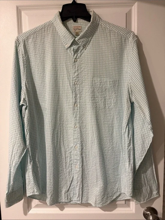 J. Crew Light Blue Gingham Seersucker Button-Down Shirt