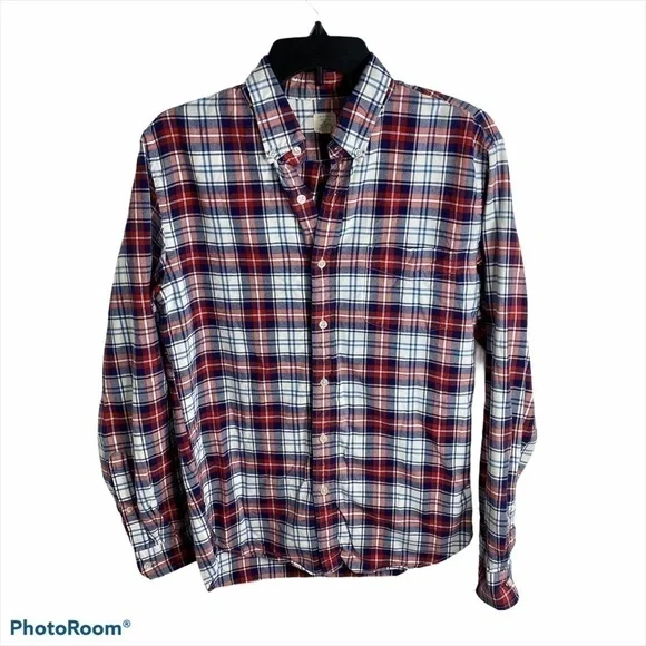 J.Crew Tailored Vintage Oxford Plaid Button Down Medium Red