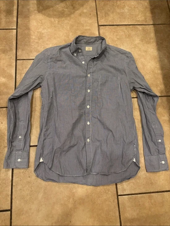 J Crew Men’d Navy Gingham Cotton Button Down Long Sleeve
