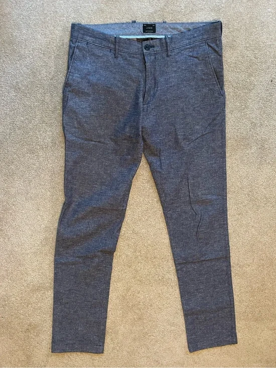J.Crew 484 Slim-Fit Stretch Cotton/Linen Chino Pants in Blue Chambray 33/34