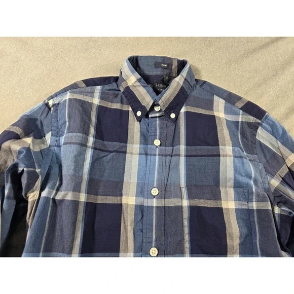 J.Crew Flex Slim Mens‎ Long Sleeve Button Up Stretch Shirt Blue Plaid Size Small
