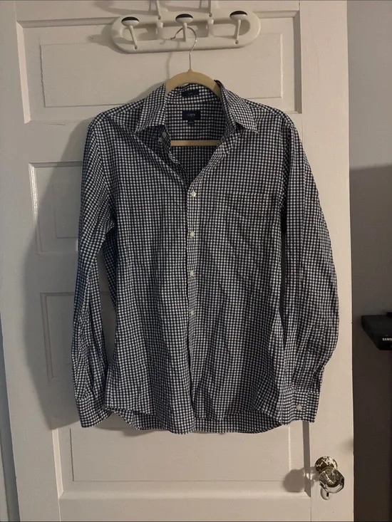 Men's Navy and White Check Button-Down Shirt