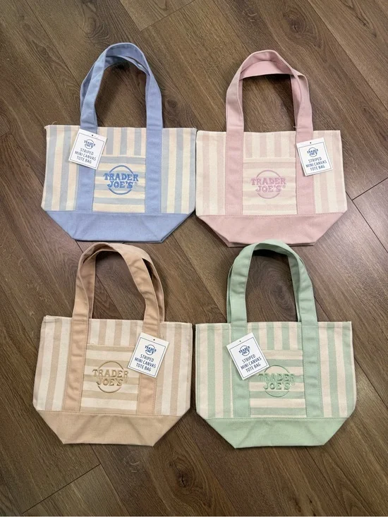 NWT Trader Joe’s Striped Mini Canvas Tote Bags Set of 4 Pastel Colors Spring