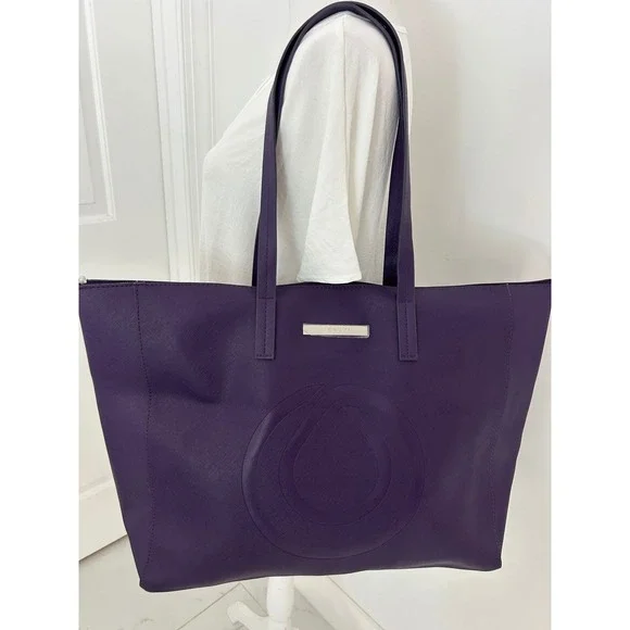 Monat Purple Saffiano Faux Leather Large Zip Top Tote Bag Women Shoulder Bag
