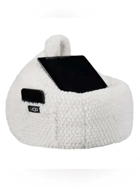 UGG faux fur tablet pouf phone beanbag holder, designed to prop up devices