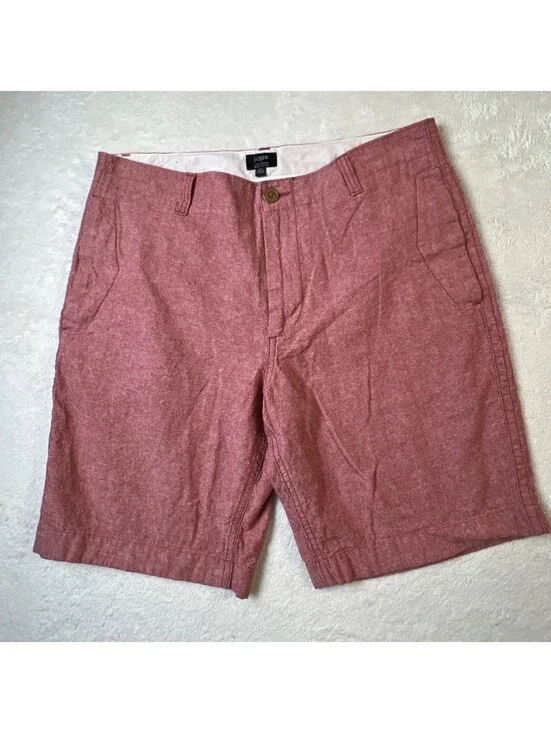 J. Crew Linen Cotton Beach Shorts Mens 33 Red Coastal Preppy 9” Inseam Textured