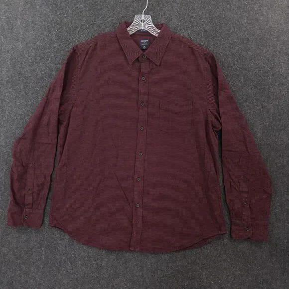 J.Crew Flannel Shirt Men's XL Red Houndstooth Classic Fit Button Up Cotton