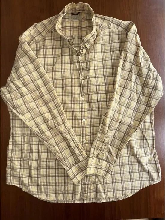 J.Crew Men's Yellow & Brown Plaid Button-Down Shirt - Size XL