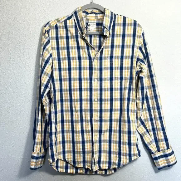 J CREW 100% Cotton Blue Yellow Button Down Long Sleeve Tailored Fit Shirt Small