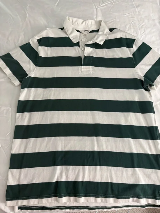 J. Crew White and Dark Green Striped Polo