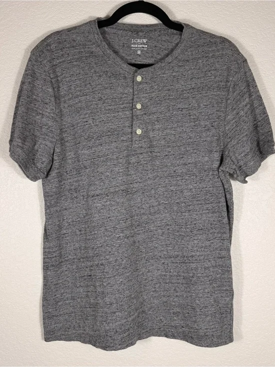 J. Crew Men's M Slub Cotton Heather Gray Short-Sleeve Henley