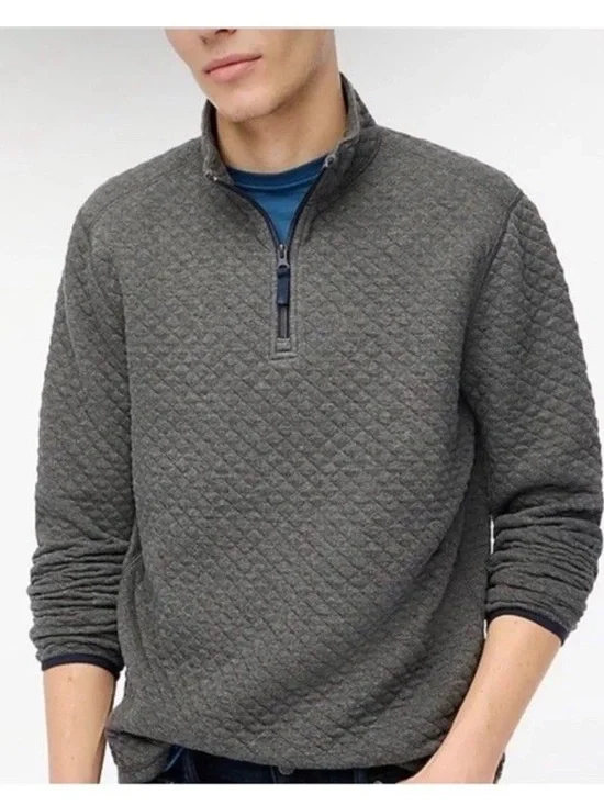 J.Crew Factory Men's Quilted Half-Zip Heater Charcoal Authentic Fleece NWT L