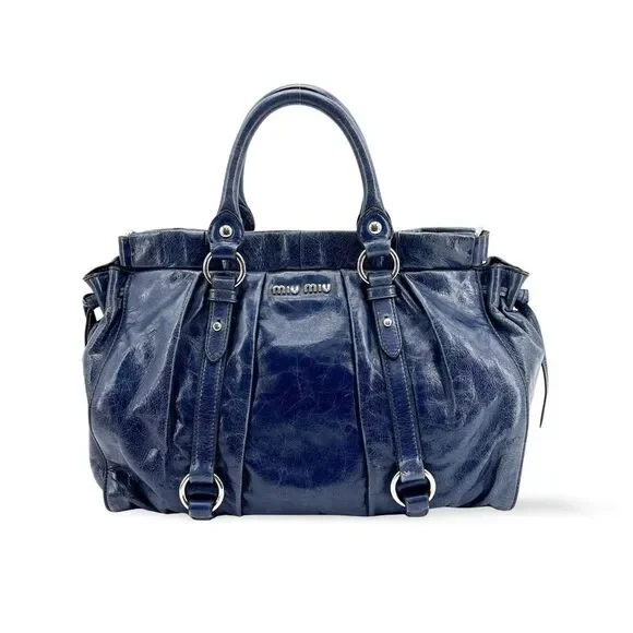 Miu Miu Vitello Lux Tote Bag Navy