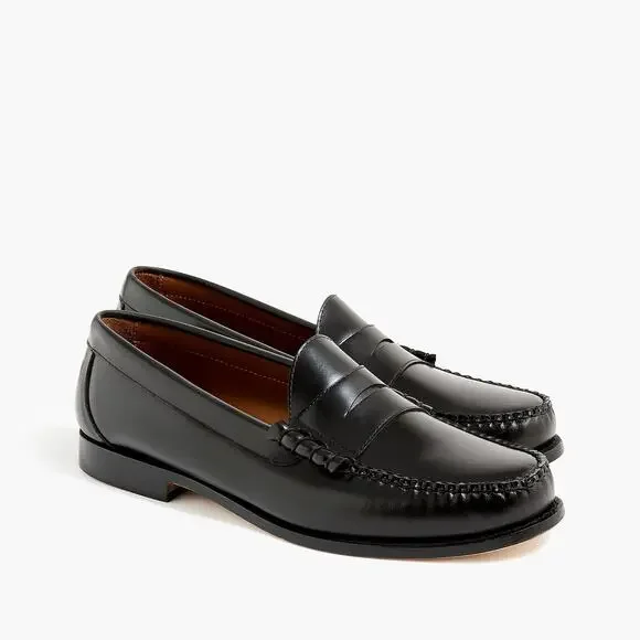 J. Crew Men's Penny Loafers Shoes Comfort Leather Round-Toe Black Size 10 NWOB