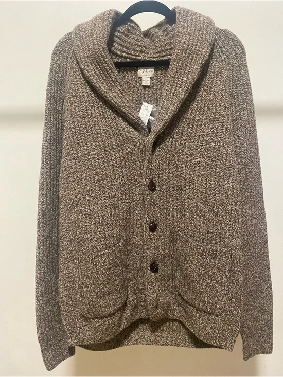 Rugged merino wool-blend cardigan sweater