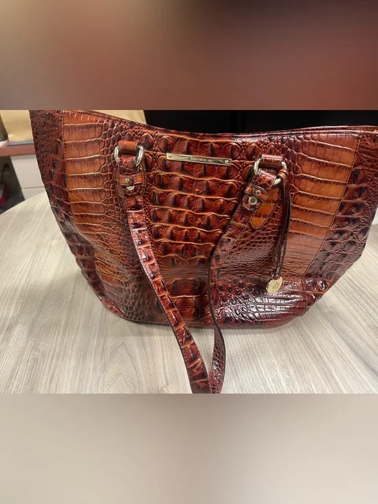 Brahmin Croc-Embossed Genuine Leather Tote in Medium Lena Pecan Melbourne