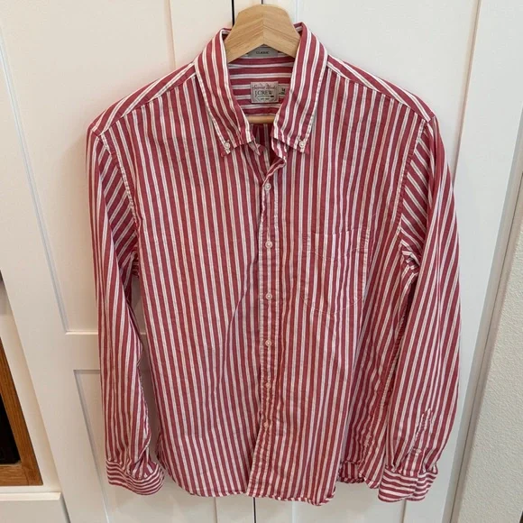 J. Crew Red and White Striped Button-Down Shirt